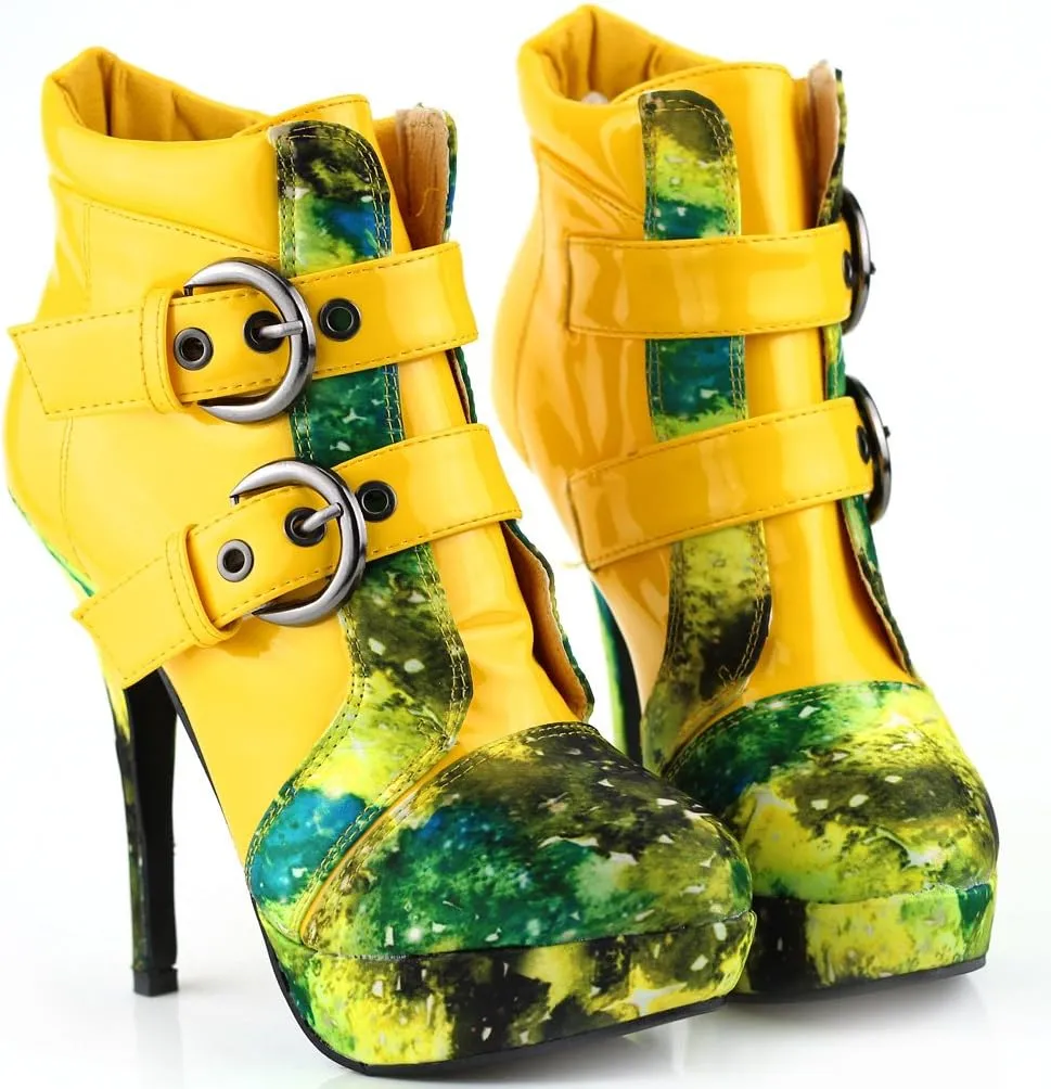 SHOW STORY Punk Buckle Night Sky High Heel Stiletto Platform Ankle Boots,LF30301