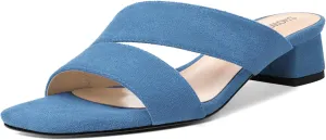 SHOWFOREST Womens Home Square Toe Solid Fashion Slip On Suede Chunky Low Heel Sandals 1.5 Inch