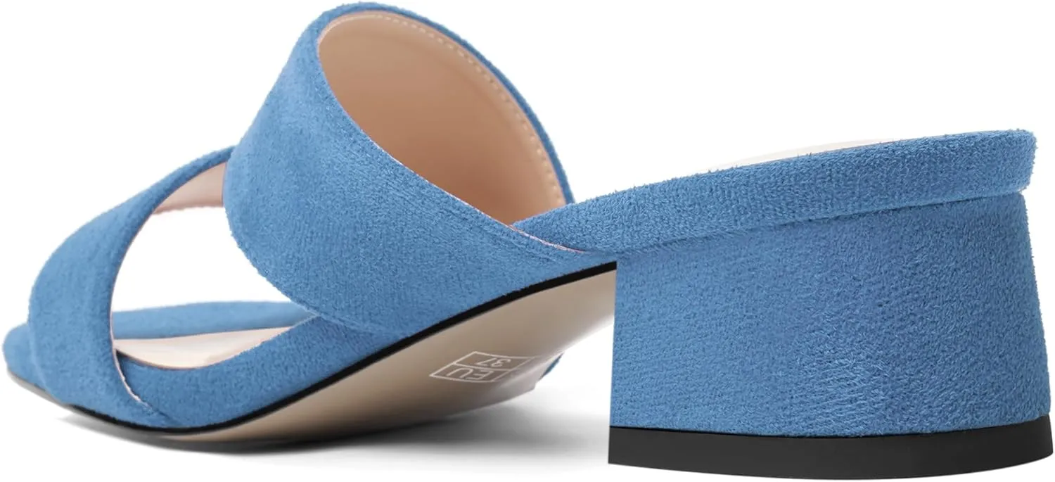 SHOWFOREST Womens Home Square Toe Solid Fashion Slip On Suede Chunky Low Heel Sandals 1.5 Inch