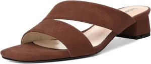SHOWFOREST Womens Home Square Toe Solid Fashion Slip On Suede Chunky Low Heel Sandals 1.5 Inch