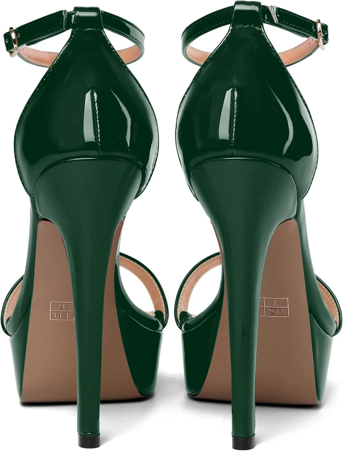 SHOWFOREST Womens Solid Buckle Platform Sexy Ankle Strap Night Club Patent Open Toe Stiletto High Heel Pumps Shoes 5 Inch