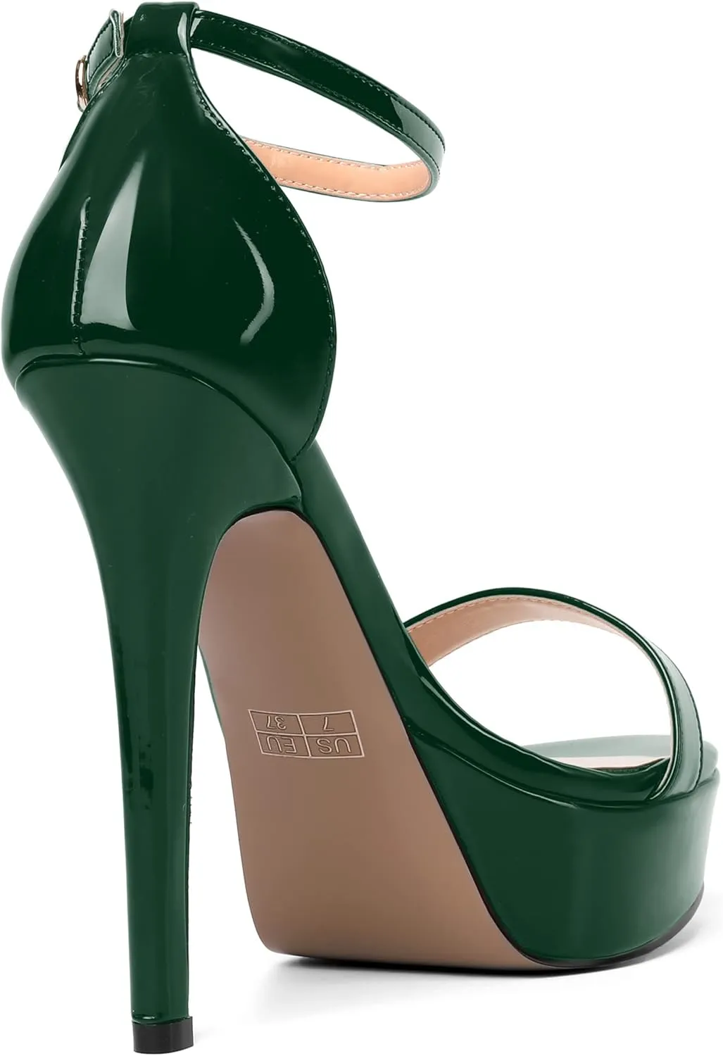 SHOWFOREST Womens Solid Buckle Platform Sexy Ankle Strap Night Club Patent Open Toe Stiletto High Heel Pumps Shoes 5 Inch