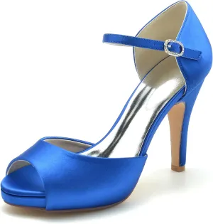 Simple Women's Heels Satin Wedding Bridal Shoes Peep Toe Fish Mouth Dress Ankle Strap Pumps Sandal