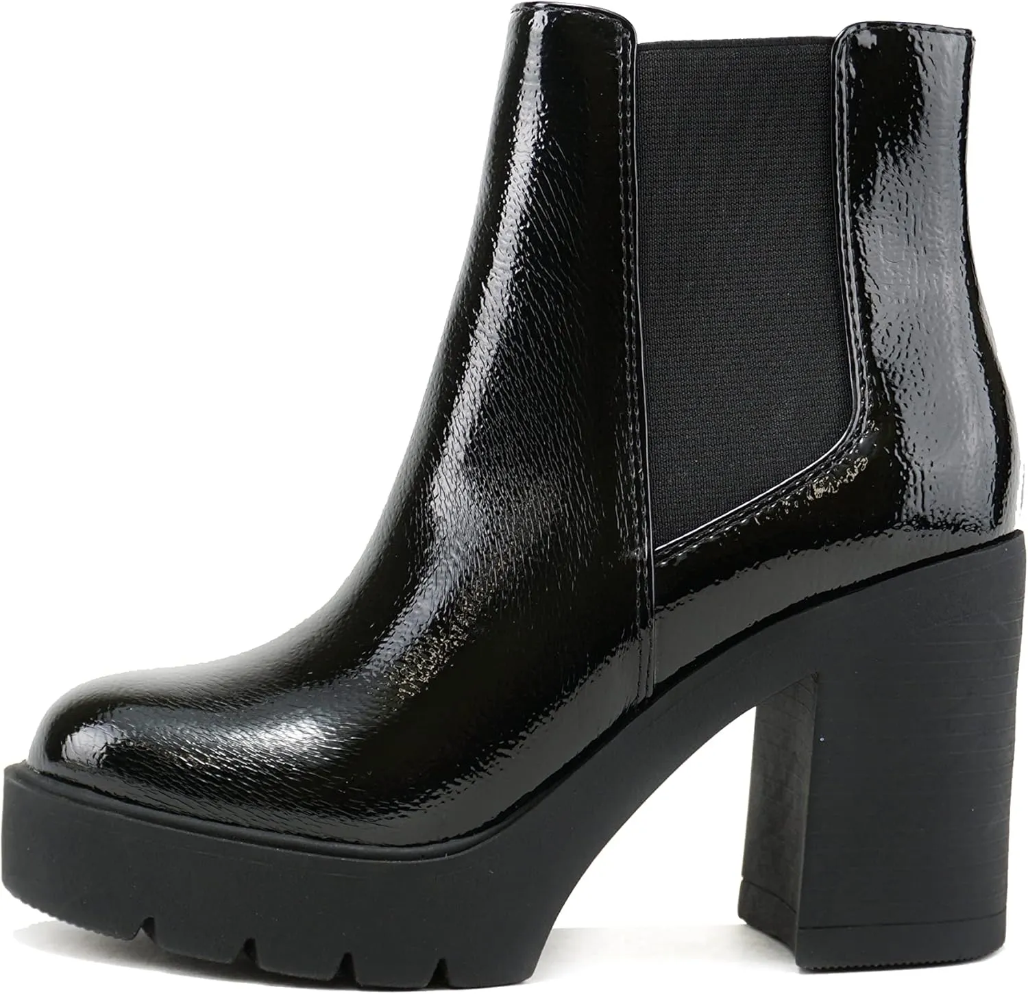 Soda EDITOR ~ Women Lug Sole High Heel Chelsea Fashion Ankle Boot w/Double Elastic Gore