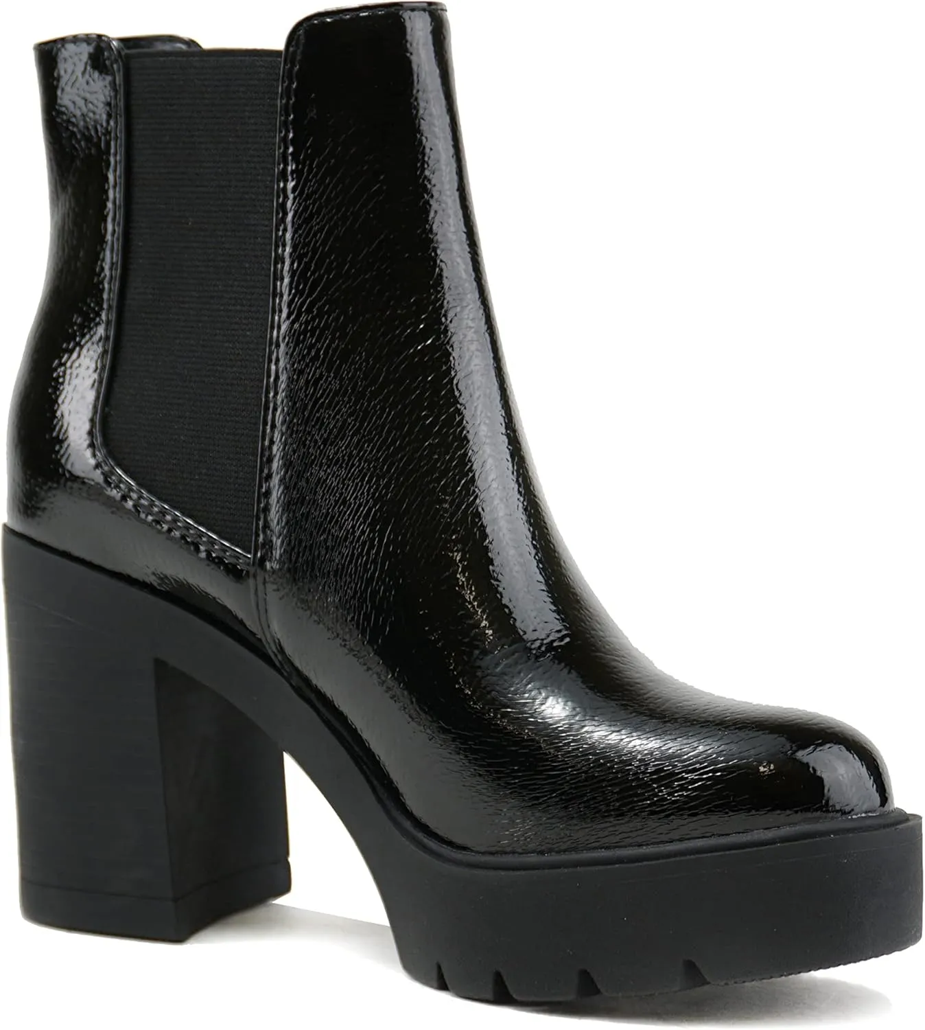 Soda EDITOR ~ Women Lug Sole High Heel Chelsea Fashion Ankle Boot w/Double Elastic Gore