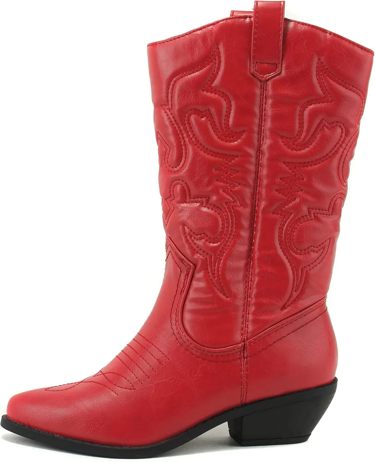 Soda RENO ~ Women Western Cowboy Stitched Pointe Toe Low Heel Ankle Mid Shaft Fashion Boots