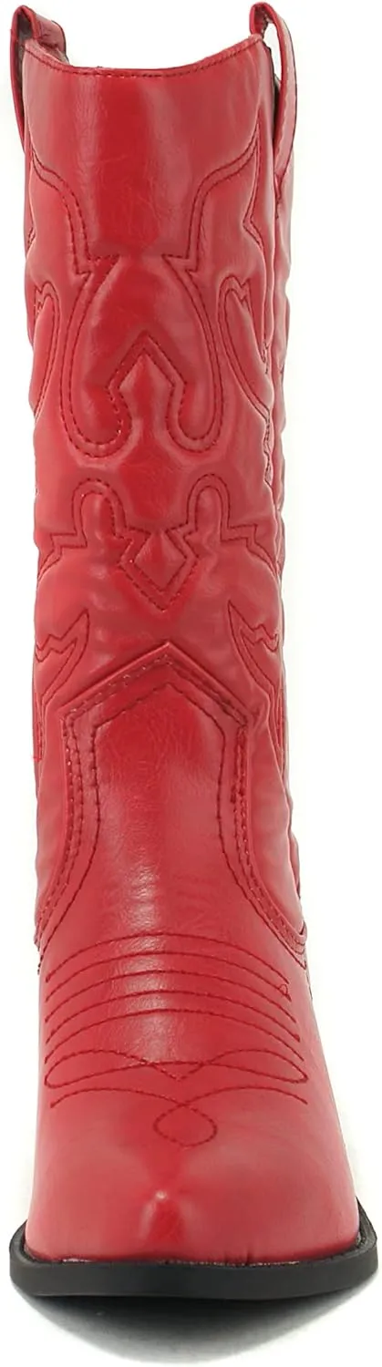 Soda RENO ~ Women Western Cowboy Stitched Pointe Toe Low Heel Ankle Mid Shaft Fashion Boots