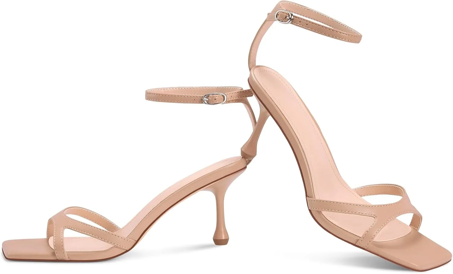 Strappy Heels for Women Stiletto Heels Summer Wedding Sandal Kitten Square Toe Black Nude Gold