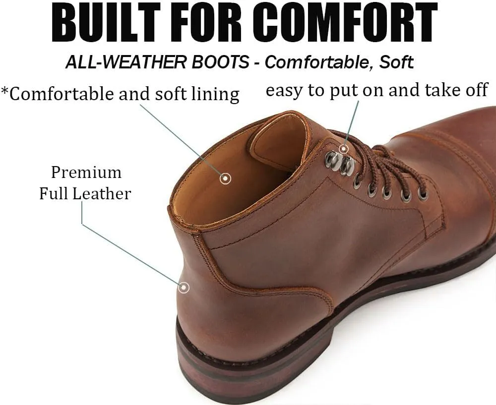 SUREWAY 6" Men's Lace-up Ankle Boots - Cap Toe, Captain Genuine Leather Lace up Chukka Boots for Men,Classic Comfort Oxford Style Footwear