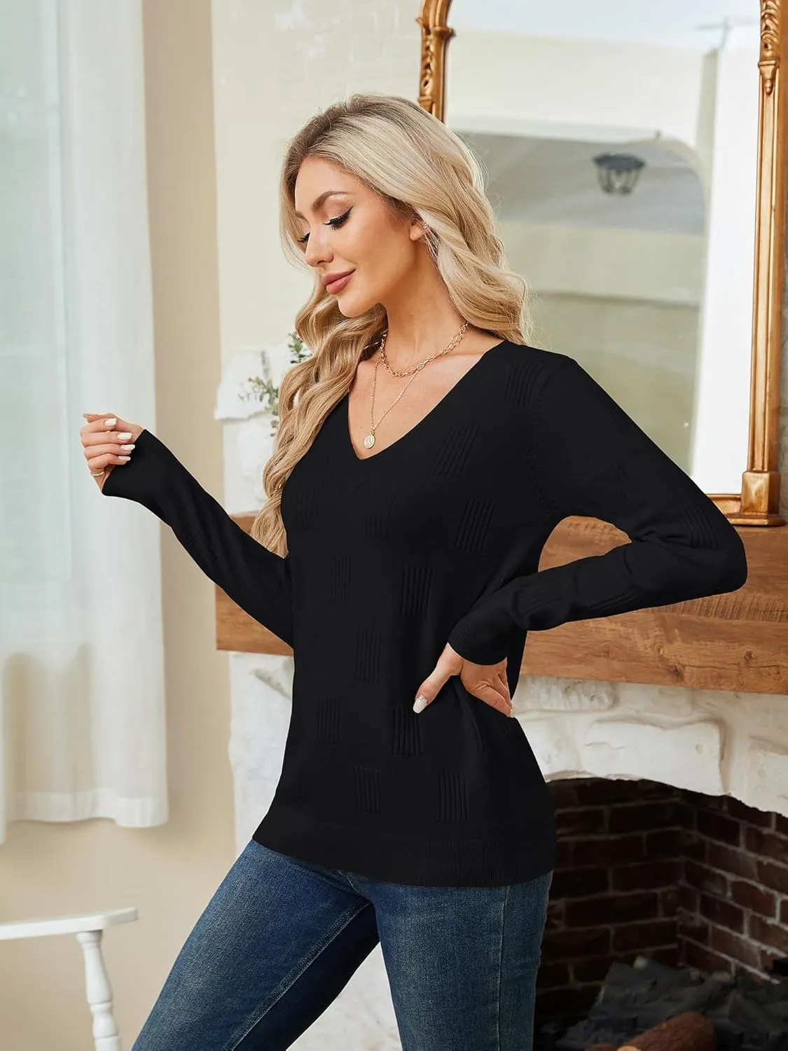 Sweaters for Women Trendy Fall Fashion 2025 Womens Long Sleeve Tops Shirts Blouses V Neck Casual Lightweight Pullover Sweater