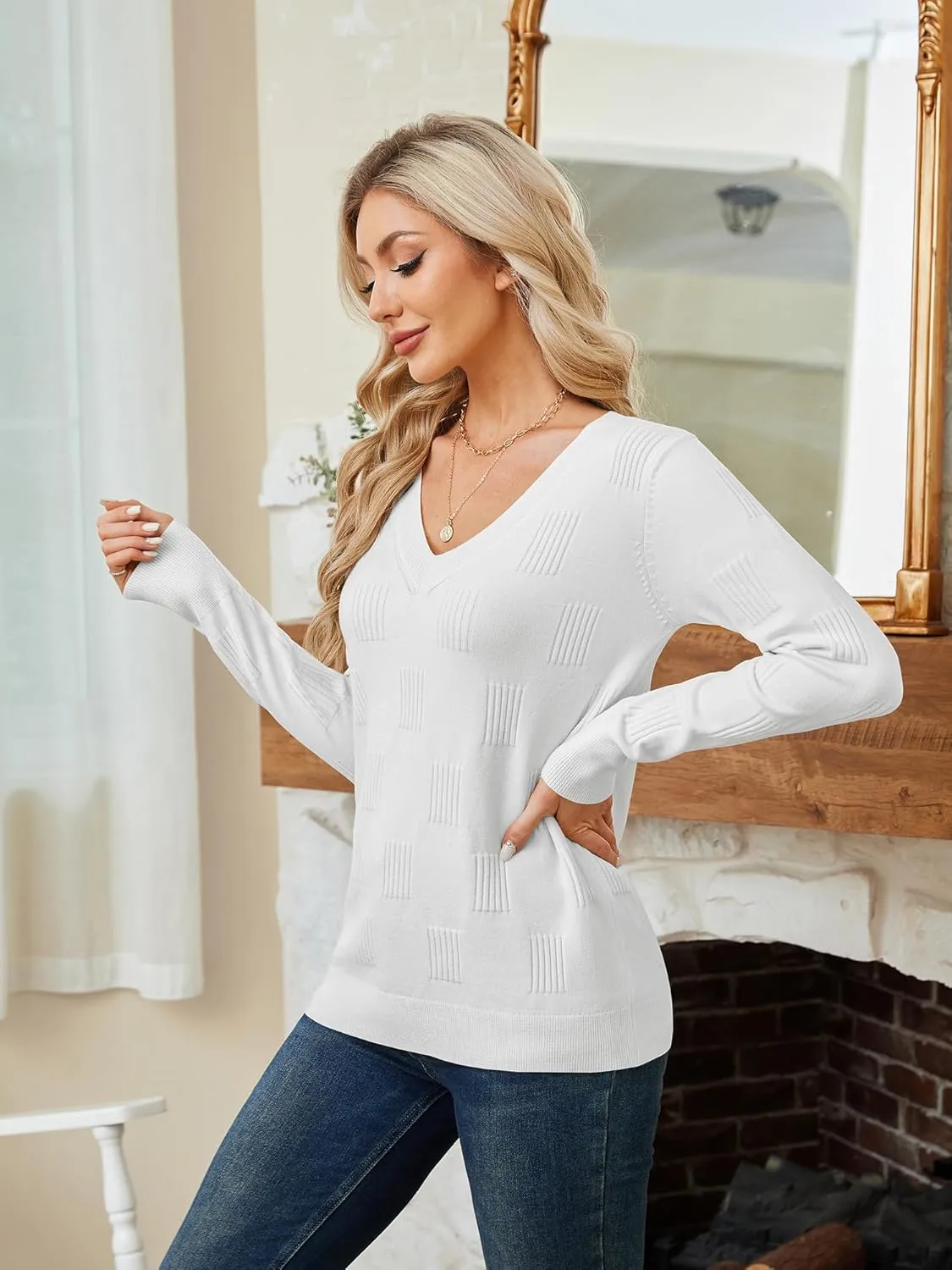 Sweaters for Women Trendy Fall Fashion 2025 Womens Long Sleeve Tops Shirts Blouses V Neck Casual Lightweight Pullover Sweater