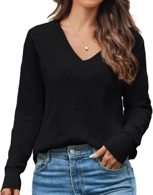 Sweaters for Women Trendy Fall Fashion 2025 Womens Long Sleeve Tops Shirts Blouses V Neck Casual Lightweight Pullover Sweater