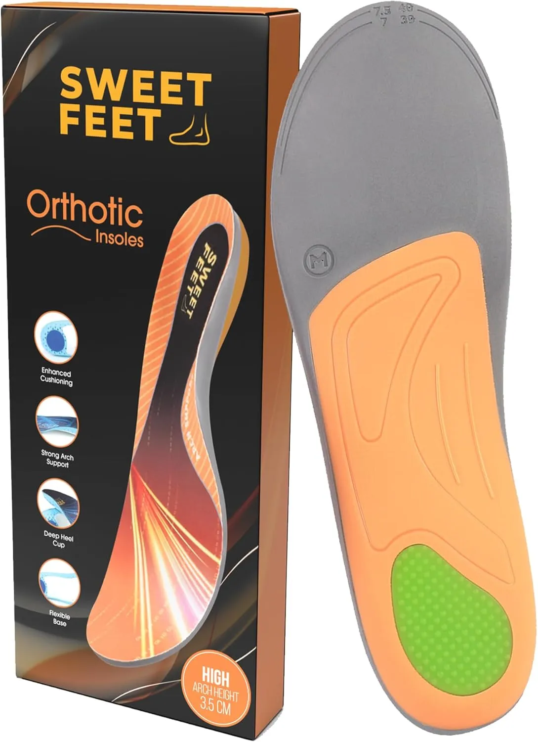 SweetFeet 2024 Orthotic Insoles Support for All-Day Comfort in Men & Women | Anti-Fatigue, Odor Control, Pain Relief | Ideal for Plantar Fasciitis, Flat Feet Inserts for Prolonged Standing