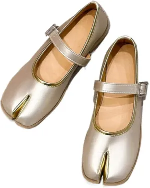 Tabi Shoes Split Toe Mary Janes for Women Cute Emo Shoes Y2K Goth Retro Ballet Flats Low Heels Lightweight Leather Round Toes Dressy Slip on Slides Casual Comfort Walking Slippers Office Business