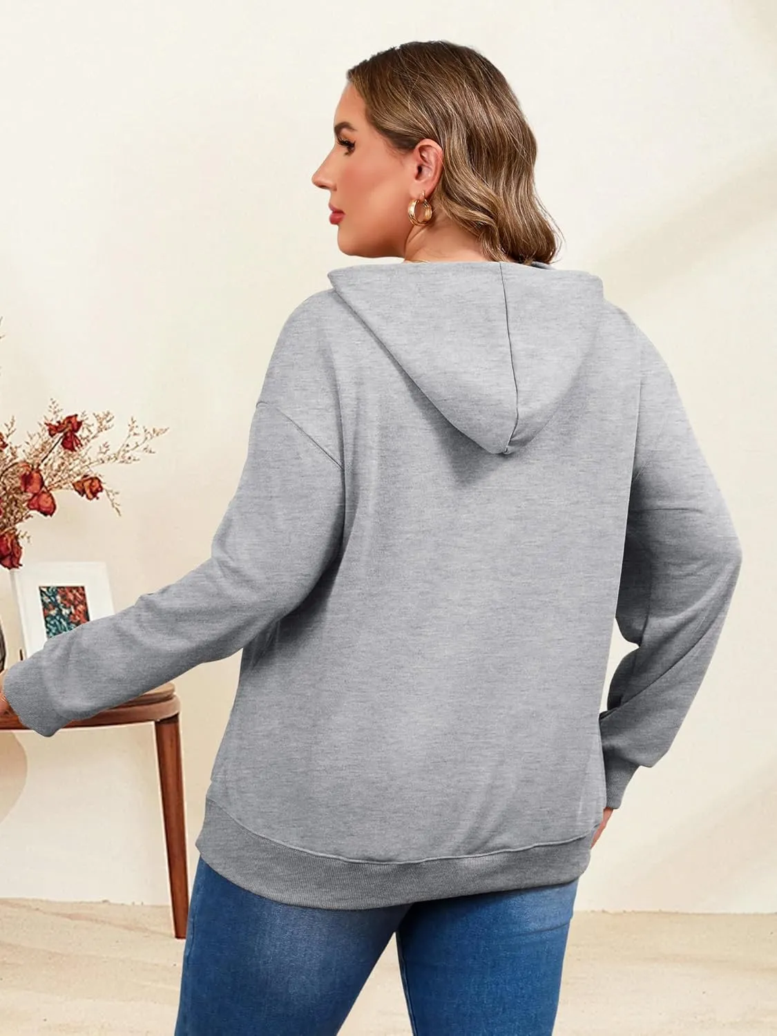 TAKEYAL Plus Size Sweatshirts for Women Pockets Half Zip Pullover Long Sleeve Oversized Drop Shoulder Y2K Clothes