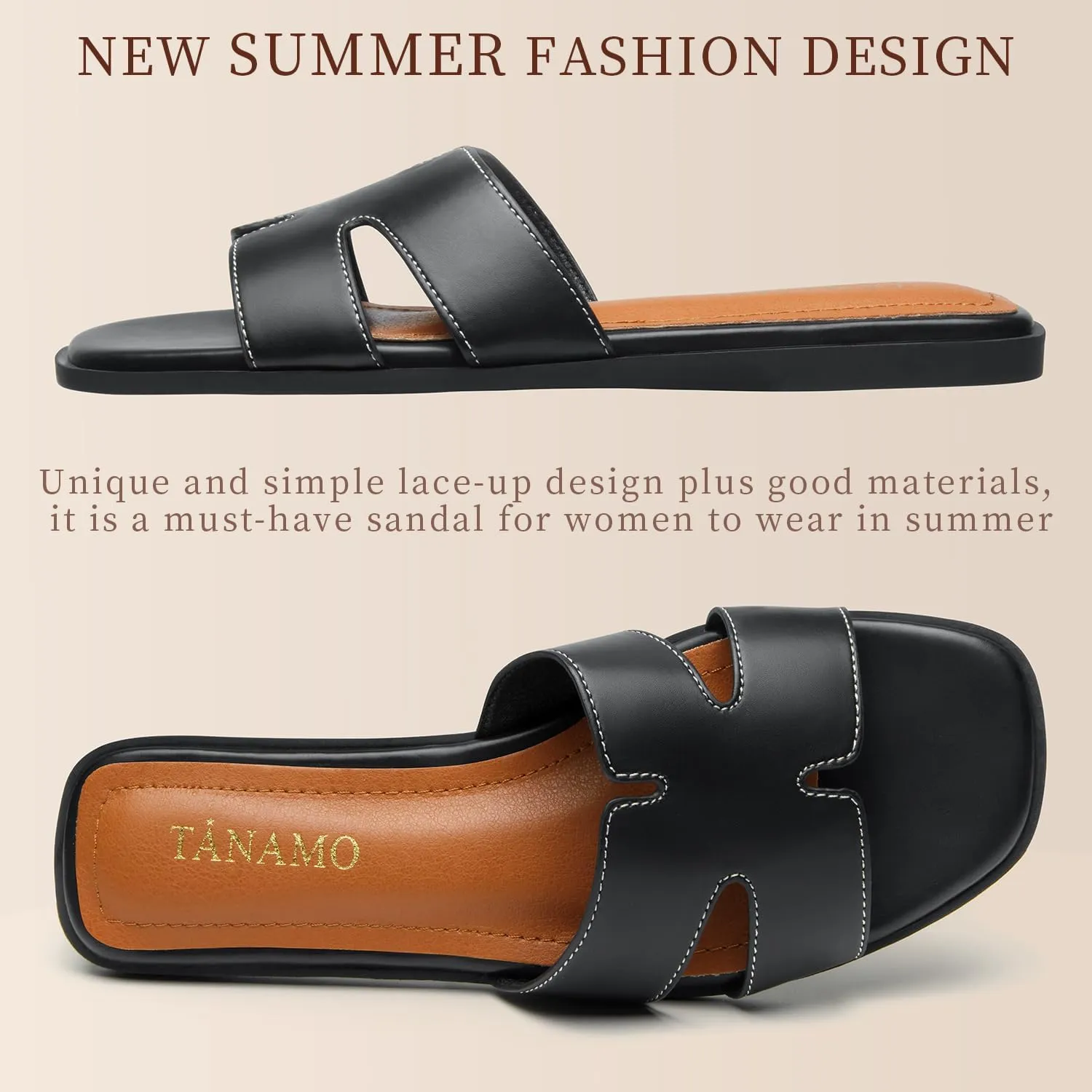Tanamo Women's Slide Sandals, Comfortable Flats Summer Dressy Casual Beach Open Toe Shoes 2024