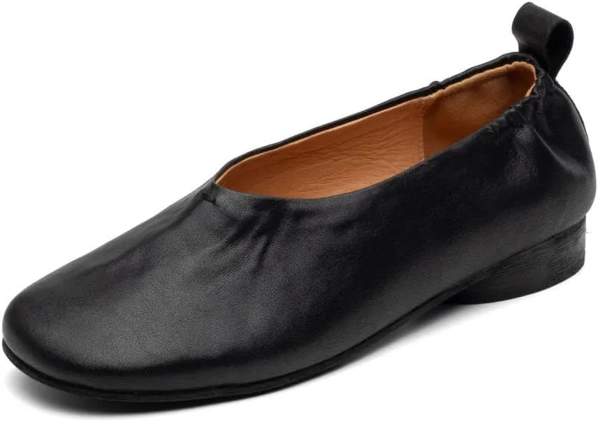 TinaCus Women's Soft Leather Round Toe Elastic Slip On Simple Casual Flats Shoes