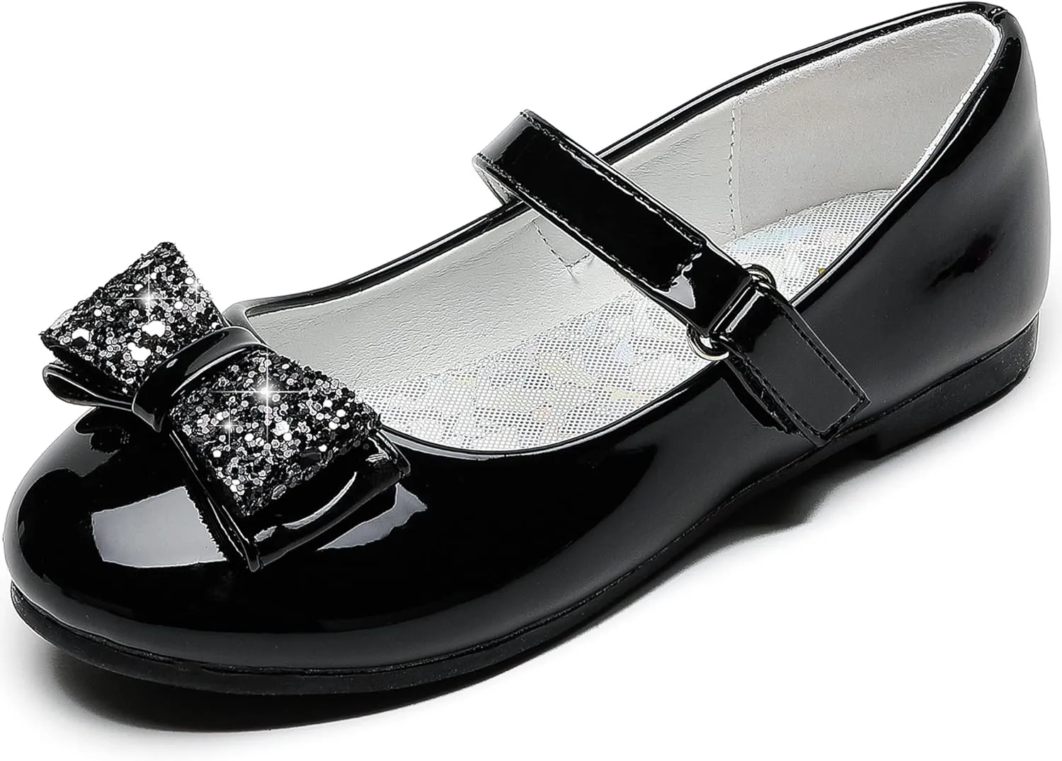 Toddler Girls Dress Shoes - Black Floral Mary Jane Flats for Girls - Water Resistant - All Seasons - Casual - Wedding, Dance, Daily Wear
