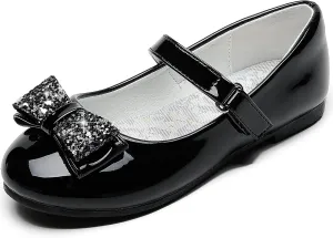 Toddler Girls Dress Shoes - Black Floral Mary Jane Flats for Girls - Water Resistant - All Seasons - Casual - Wedding, Dance, Daily Wear