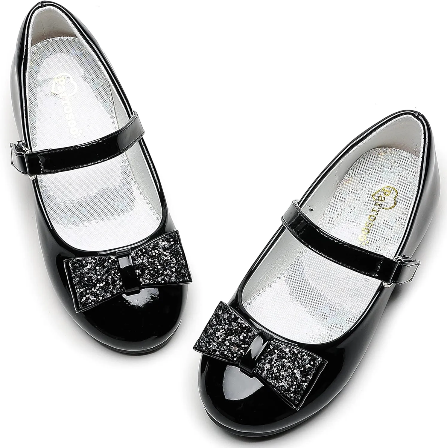 Toddler Girls Dress Shoes - Black Floral Mary Jane Flats for Girls - Water Resistant - All Seasons - Casual - Wedding, Dance, Daily Wear