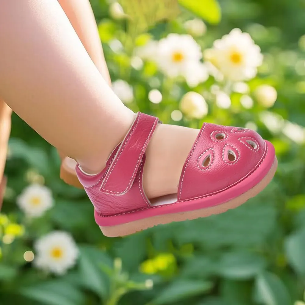 Toddler Girls Squeaky Shoes Flower Punch Baby Mary Jane Flats Sandals (Removable Squeakers)