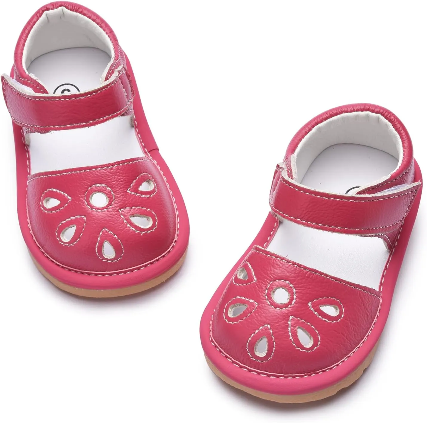 Toddler Girls Squeaky Shoes Flower Punch Baby Mary Jane Flats Sandals (Removable Squeakers)