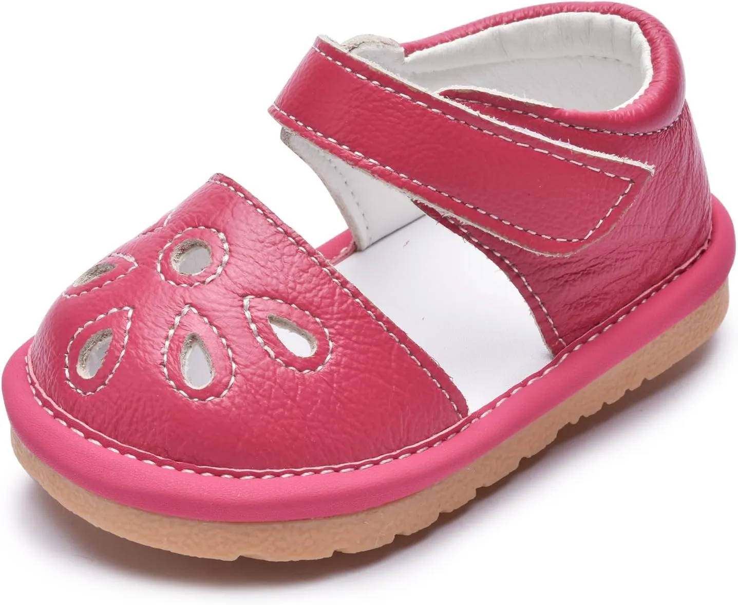 Toddler Girls Squeaky Shoes Flower Punch Baby Mary Jane Flats Sandals (Removable Squeakers)