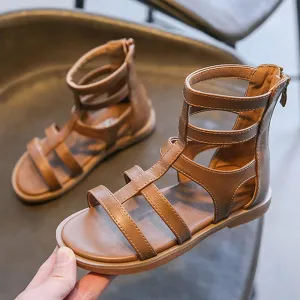 Toddler Little Girls Summer Zipper Open Toe Gladiator Sandals Fashion Summer Boots Dress Flats