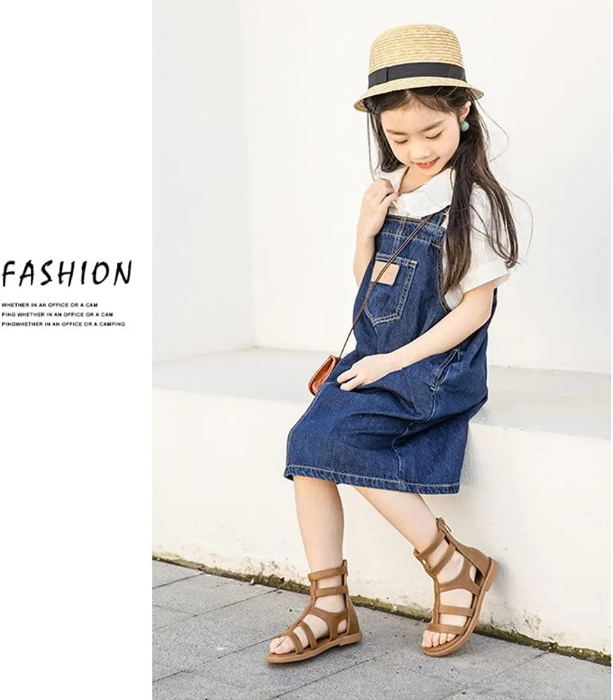 Toddler Little Girls Summer Zipper Open Toe Gladiator Sandals Fashion Summer Boots Dress Flats