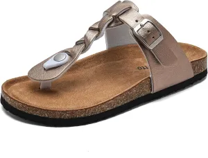 Torotto Boys Girls Cork Footbed Sandals Kids Flip Flops with Adjustable Braided Straps (Toddler/Little Kid/Big Kid)