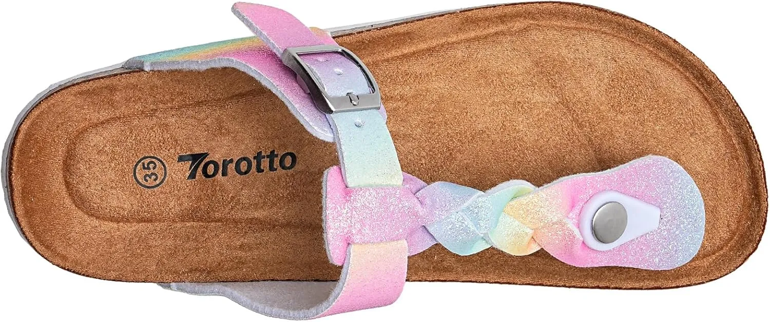 Torotto Boys Girls Cork Footbed Sandals Kids Flip Flops with Adjustable Braided Straps (Toddler/Little Kid/Big Kid)
