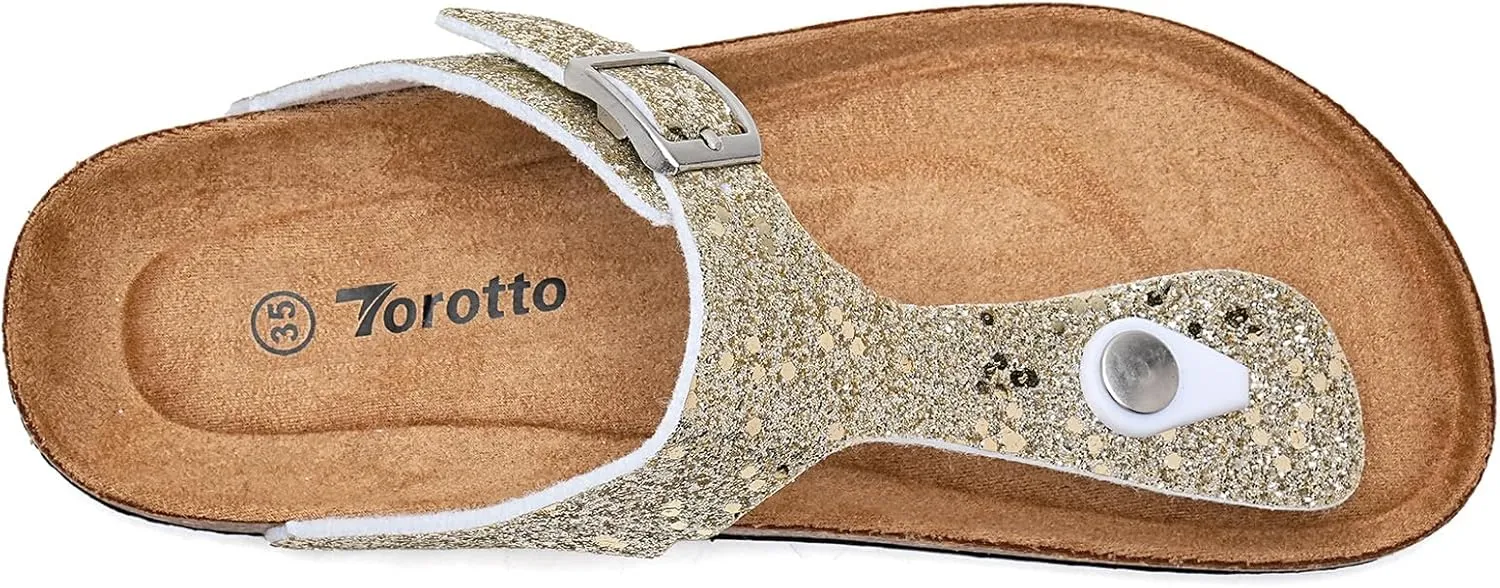 Torotto Boys Girls Glitter Slide Sandals Kids Flip Flops Cork Slipper with Adjustable Straps (Toddler/Little Kid/Big Kid)