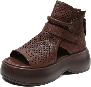 Traveltopp Women's Fashion Retro Open Toe Hollow Platform High Top Sandals Back Zipper Platform Gladiator Sandals Summer Outdoor Casual Roman Sandals