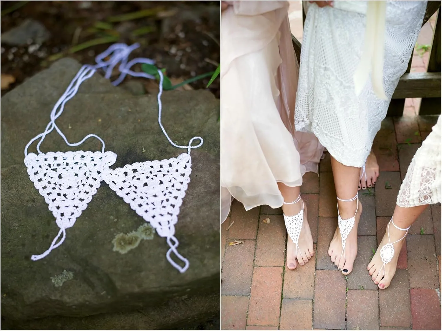Triangle Lace Baby Barefoot Sandals Foot Jewelry, Flower Girl Gift, Crochet Boho Children Nude Shoes, Mommy & Me Beach Wear, Summer Christening, First Birthday (XXS Baby size 5-10 White)
