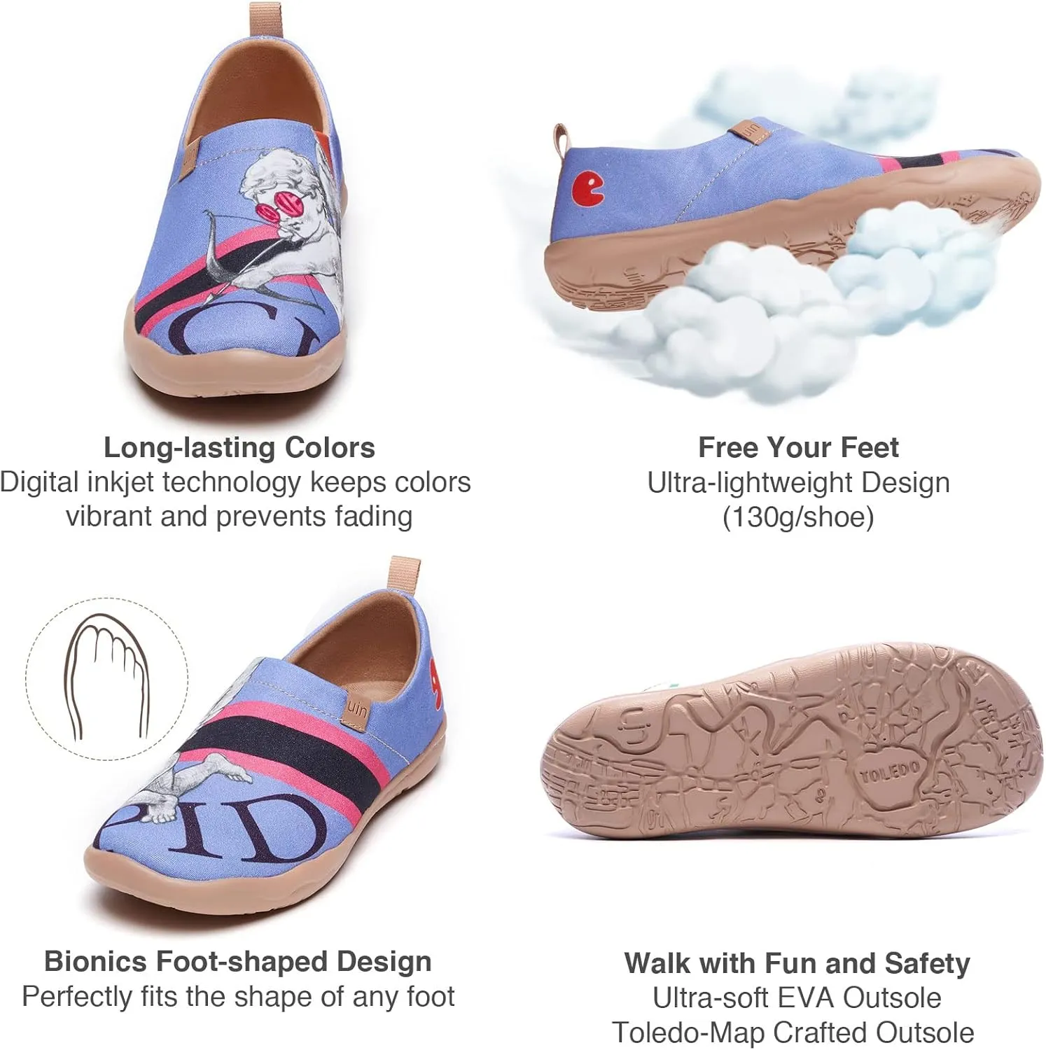 UIN Women's Walking Travel Shoes Slip On Microfiber Casual Loafers Lightweight Comfort Fashion Sneaker Toledo