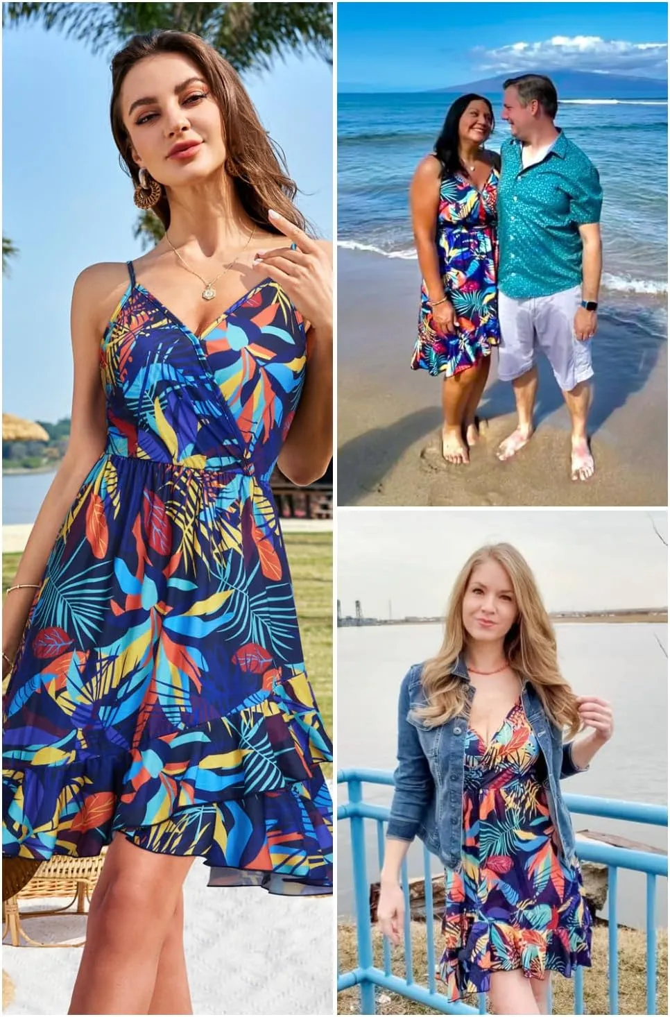ULTRANICE Womens Summer Dresses Floral V Neck Ruffled Hem Spaghetti Spring Casual Beach Outfits Flowy Wrap Sun Dress