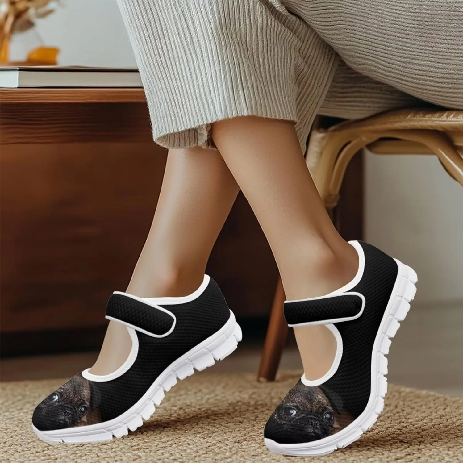 UNICEU Women's Mesh Flat Shoes Casual Low Top Mary Jane Shoes Dressy Shoes Anti Slip Breathable Athletic Shoes Comfortable Footwear