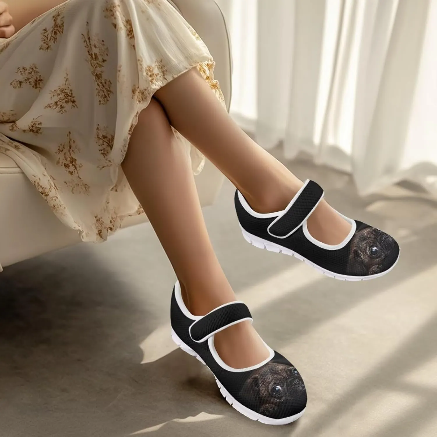 UNICEU Women's Mesh Flat Shoes Casual Low Top Mary Jane Shoes Dressy Shoes Anti Slip Breathable Athletic Shoes Comfortable Footwear