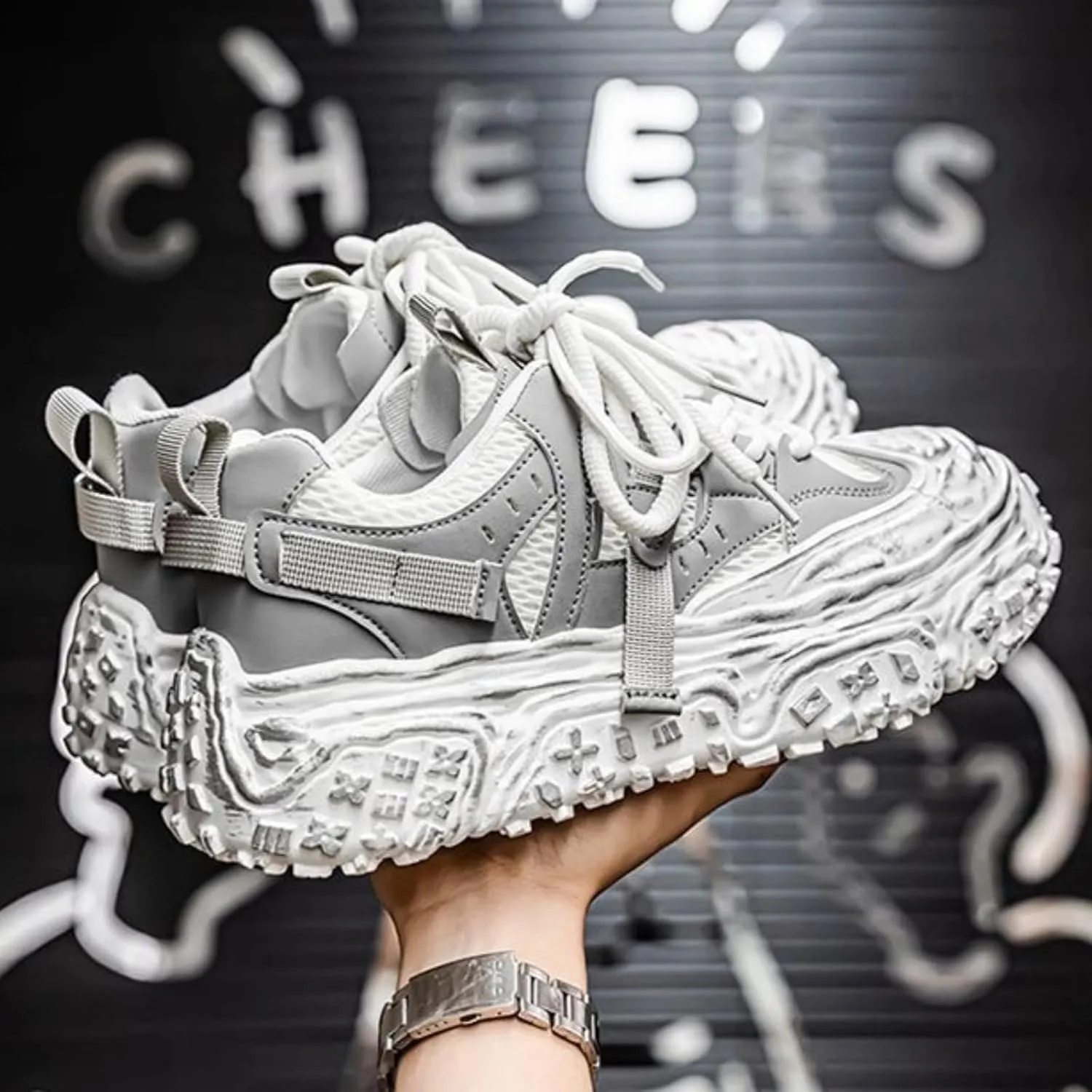 Unisex Chunky Platform Sneakers, Futuristic Techwear Dad Shoes, Y2K Fashion Outdoor Streetwear, Breathable Non Slip