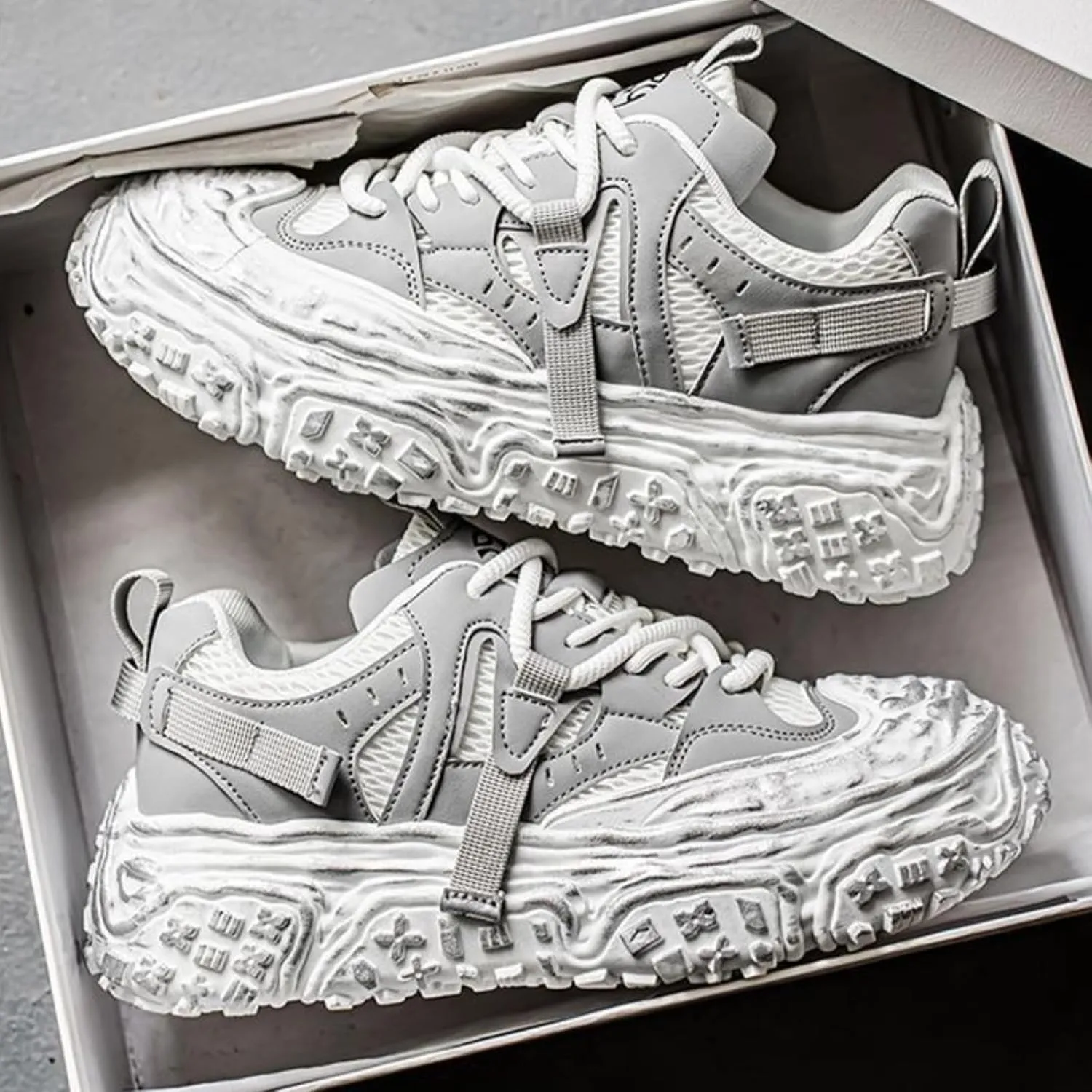 Unisex Chunky Platform Sneakers, Futuristic Techwear Dad Shoes, Y2K Fashion Outdoor Streetwear, Breathable Non Slip