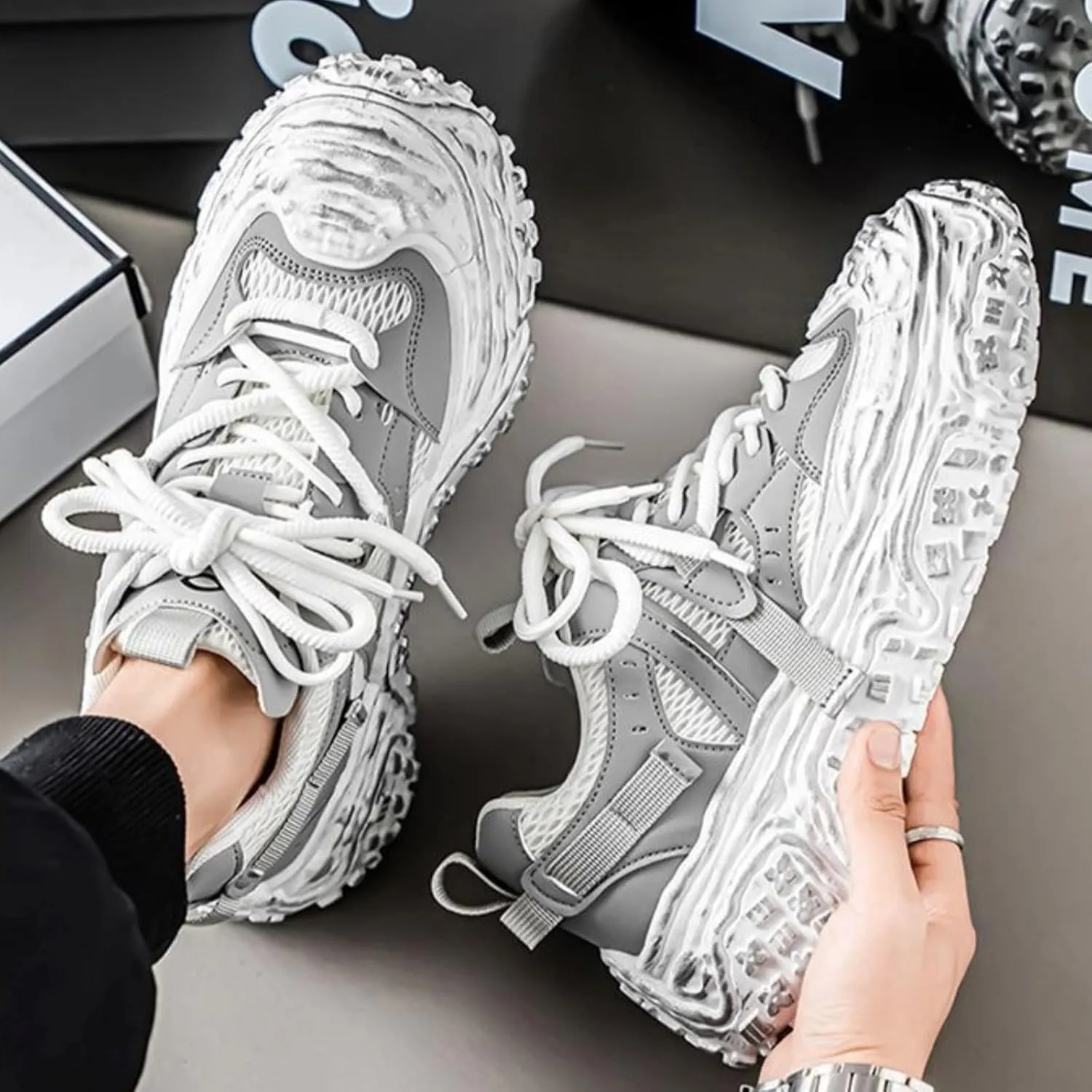 Unisex Chunky Platform Sneakers, Futuristic Techwear Dad Shoes, Y2K Fashion Outdoor Streetwear, Breathable Non Slip