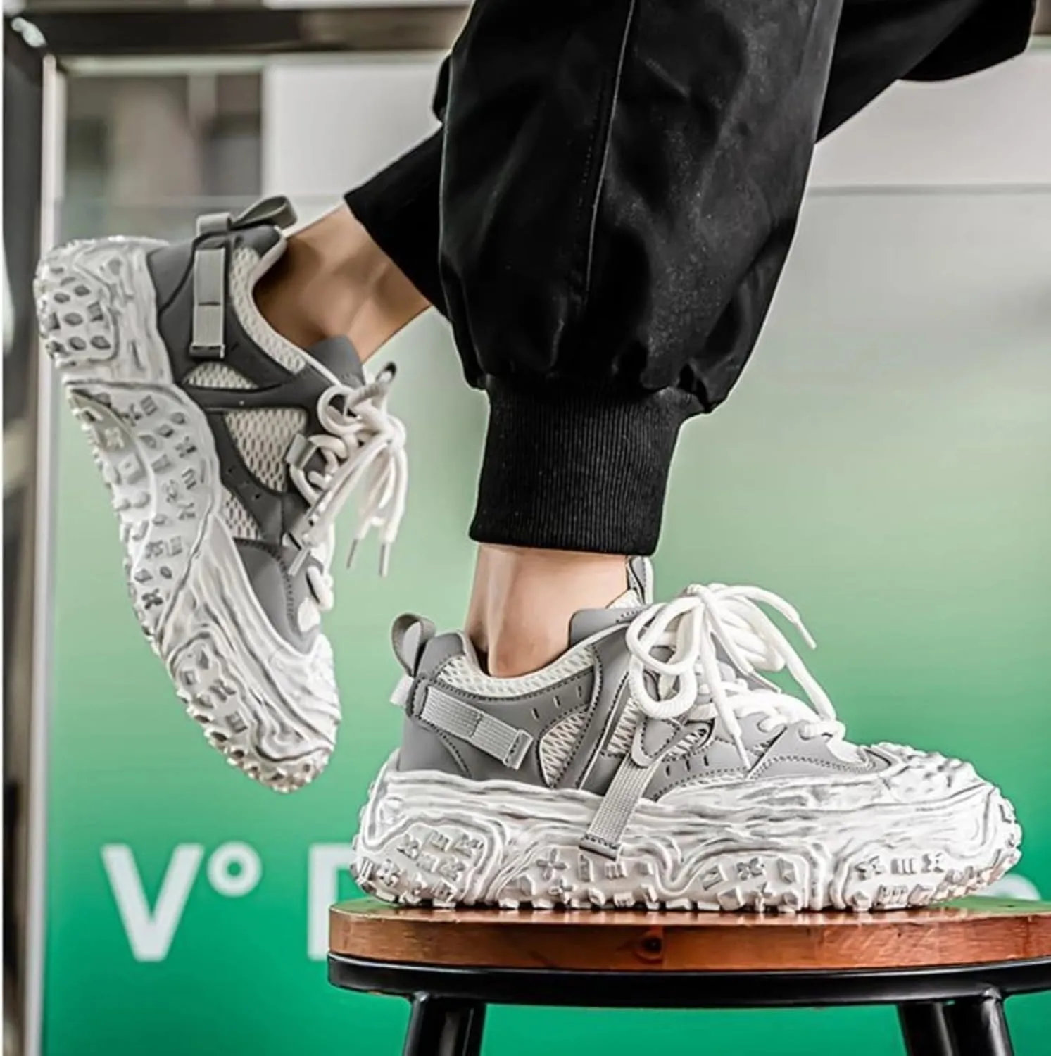 Unisex Chunky Platform Sneakers, Futuristic Techwear Dad Shoes, Y2K Fashion Outdoor Streetwear, Breathable Non Slip