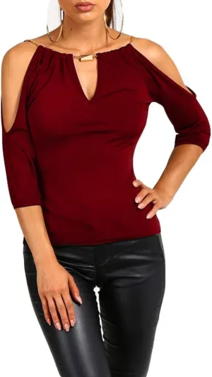 USGreatgorgeous Women’s Open Cold Shoulder Slim Fit Short Sleeve Tee Shirt Casual Blouse Tops