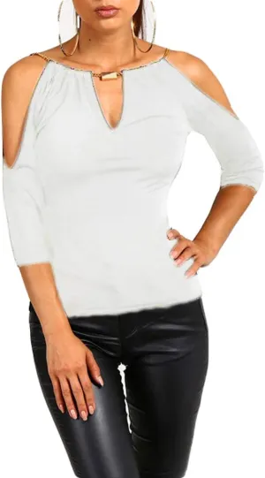 USGreatgorgeous Women’s Open Cold Shoulder Slim Fit Short Sleeve Tee Shirt Casual Blouse Tops