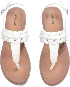 Veittes Women's Flat Slide Sandals - Fashionable Elastic Ankle Strap Comfortable Flat Summer Sandals.
