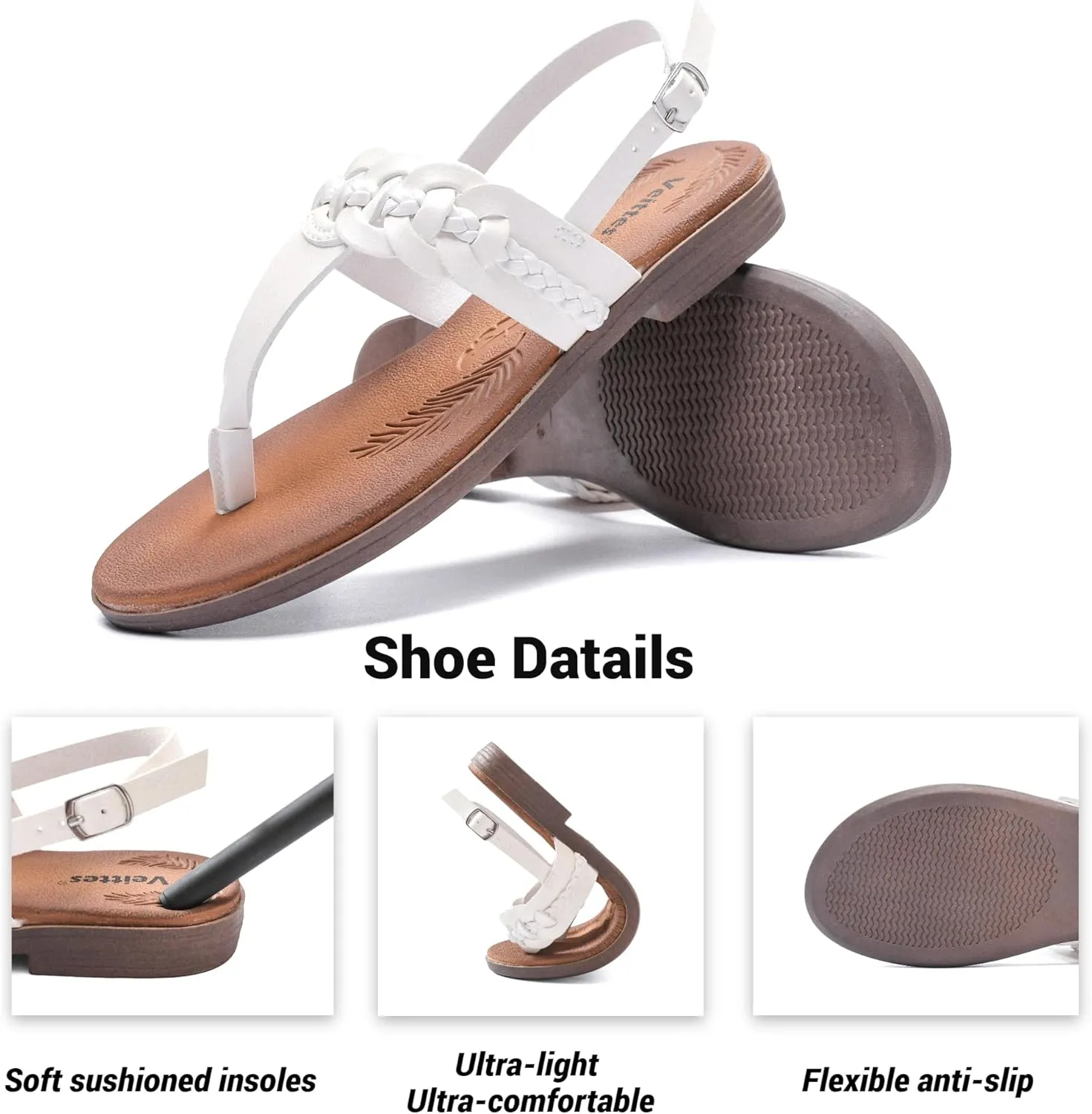 Veittes Women's Flat Slide Sandals - Fashionable Elastic Ankle Strap Comfortable Flat Summer Sandals.