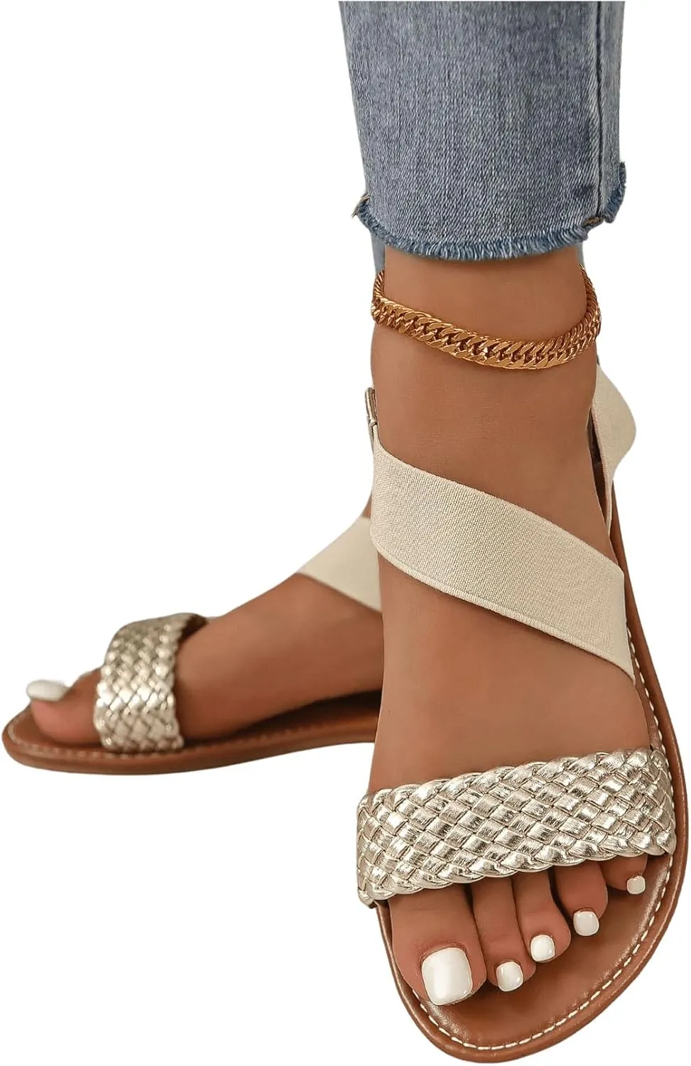 Verdusa Women's Flat Sandals Slip On Summer Open Toe Braided Slingback Shoes