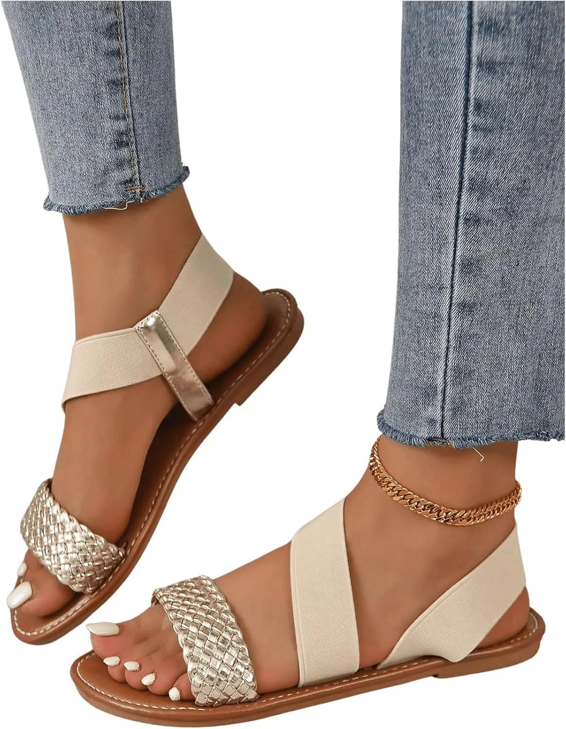 Verdusa Women's Flat Sandals Slip On Summer Open Toe Braided Slingback Shoes
