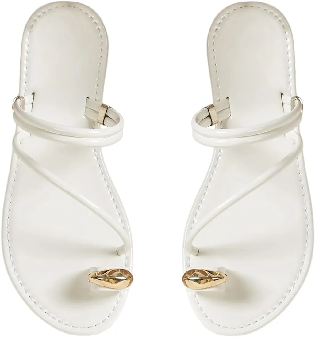 Verdusa Women's Metallic Open Toe Ring Sandals Summer Strappy Flat Sandals