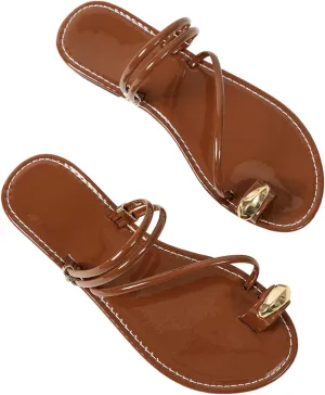 Verdusa Women's Metallic Open Toe Ring Sandals Summer Strappy Flat Sandals
